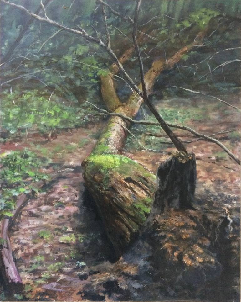 Fallen tree Painting by Tamas Torday | Saatchi Art