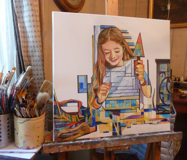 Original Abstract Geometric Painting by Danielle Arnal