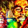 "Lion of Judah," symbol of the Rasta, inspired by Bob Marley...A PANORAMIC PAINTING of the Reggae icon in his natural habitat, the JAMAICAN LEONINE COUNTRYSIDE..the land that he loved and represented.."Get up, stand up for your rights..get up, stand up..DON'T GIVE UP THE FIGHT!!!"