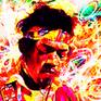 This Jimi Hendrix painting depicts the SCREAM OF THE STRATOCASTER..an explosion of color and soul to blow your mind in the Church of Psychedlia and kiss the face of God!!!