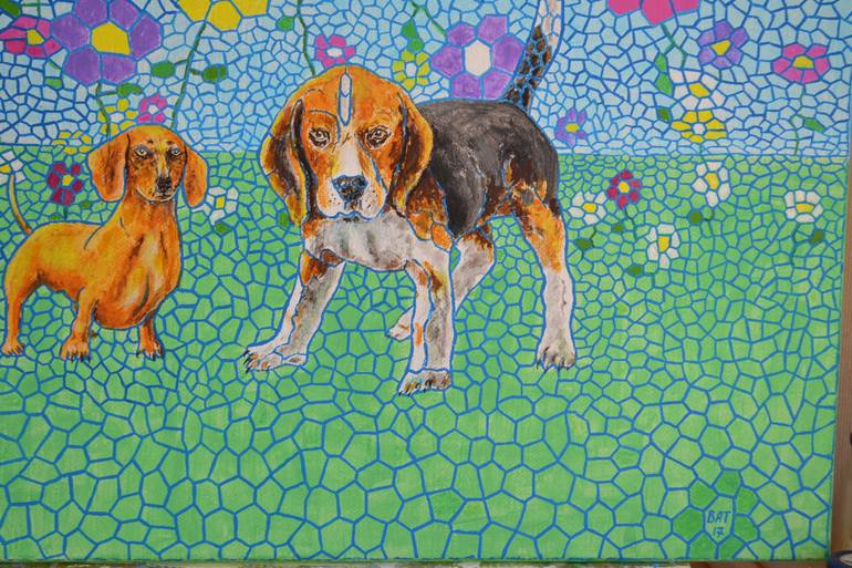 Original Dogs Painting by Vladimir Tishchenko