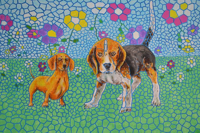 Original Dogs Painting by Vladimir Tishchenko