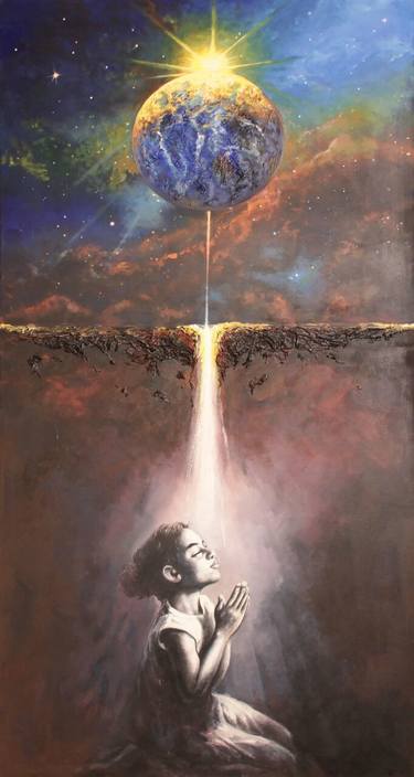 Peac and Light are coming from Earth  painting by Abelhadi Benbella thumb