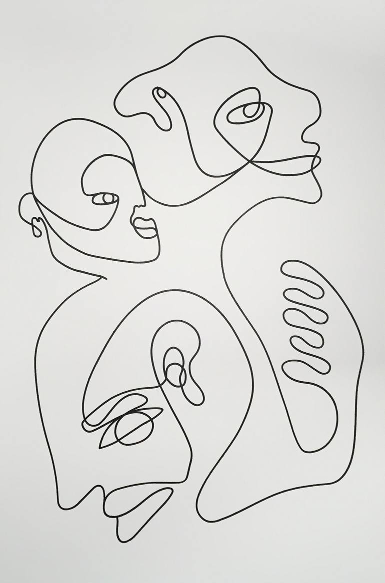 Original artwork: One Long Line and three Faces 2019 Painting by ...