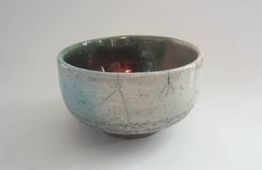 Turquoise-White Raku Bowl thumb