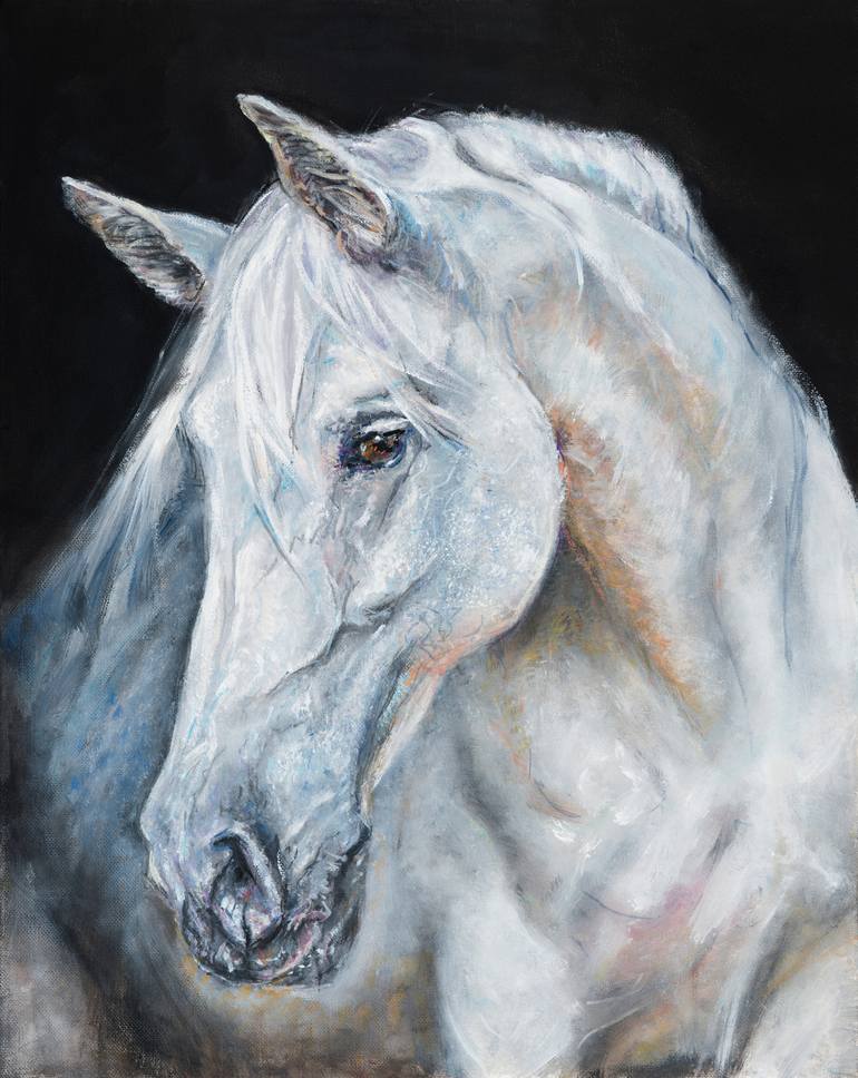 White Horse Night Painting by Charna W | Saatchi Art