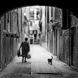 Woman and Cat in Venice - Limited Edition 3/15 by Karl R Lilliendahl