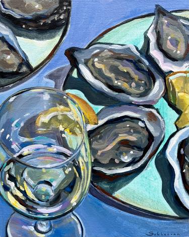 Still Life with Wine, Oysters and Lemons thumb