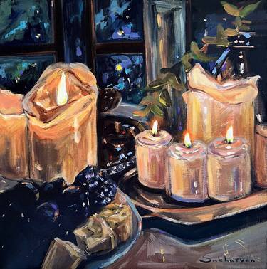 Still Life with Candles, Grapes and Cheese thumb