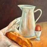 Still Life with Bread, Jug and Egg by Victoria Sukhasyan