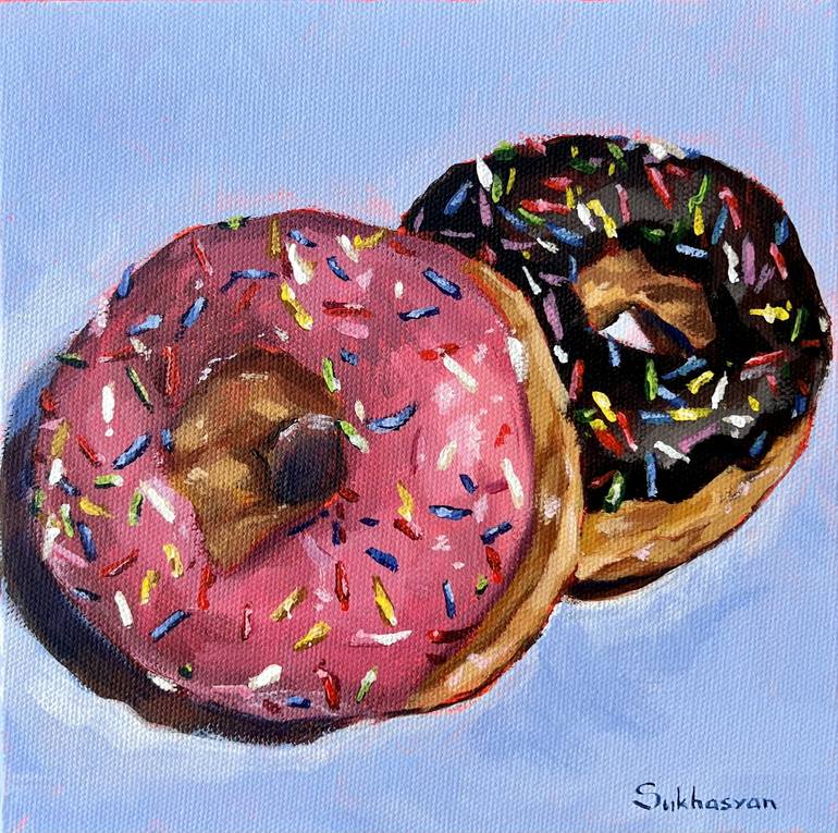 Still Life with Strawberry and Chocolate Donuts Painting by Victoria ...