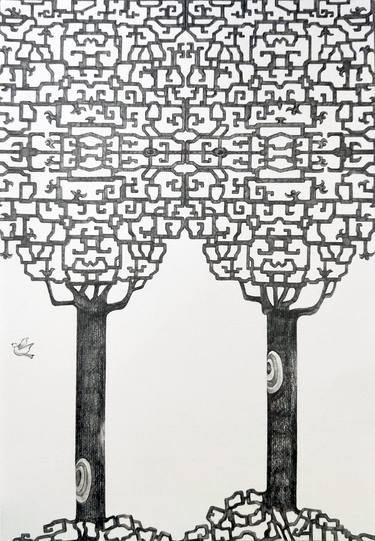 Original Art Deco Tree Drawings by YiShan Chan