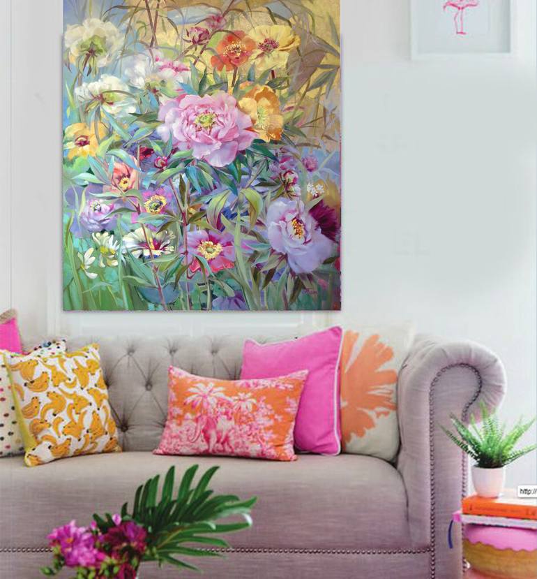 Original Art Deco Floral Painting by Olga Panina