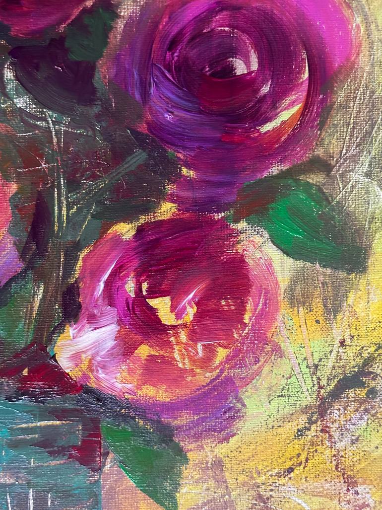 Roses and plums from my garden. Painting by Irina Kara | Saatchi Art