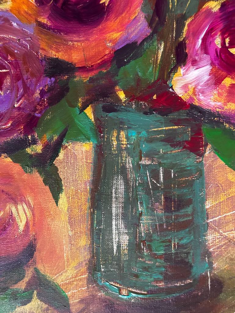 Roses and plums from my garden. Painting by Irina Kara | Saatchi Art
