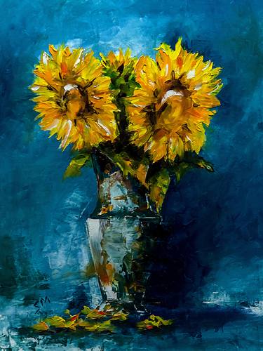 Still life with sunflowers in vase. thumb