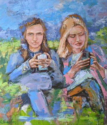 painting, women, landscape "Girlfriends." thumb