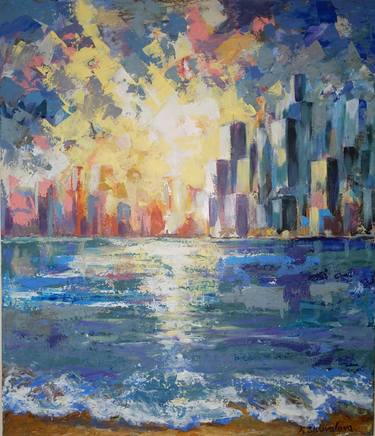 Original Abstract Cities Paintings by Kateryna Shuvalova