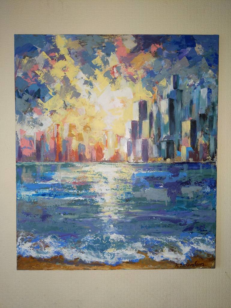 Original Abstract Cities Painting by Kateryna Shuvalova