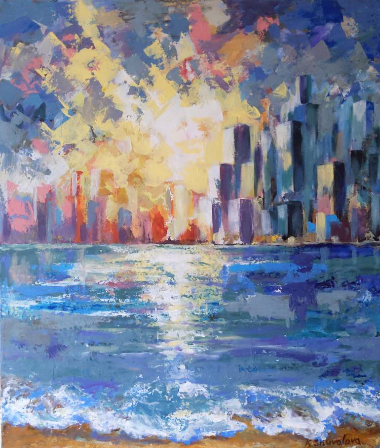 Original Abstract Cities Painting by Kateryna Shuvalova