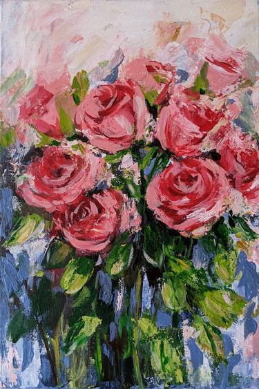 Painting on canvas, flowers, "Roses". thumb