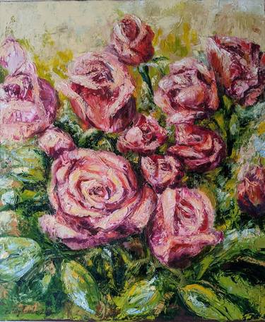 Painting, landscape,  flowers, roses in the garden "Roses." thumb