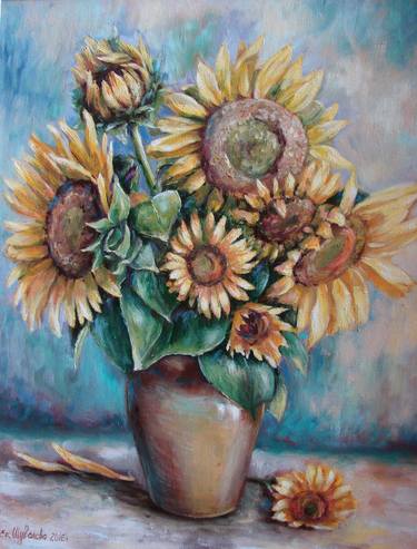 still life, flowers in a vase on the table "Sunflowers." thumb