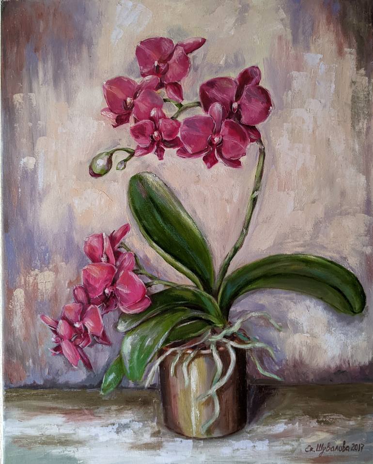 flowers, still life, flowers on the table Orchid. Painting by Kateryna ...