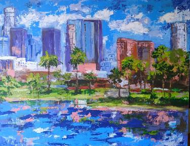 painting, cityscape, palm trees, city "Los Angeles." thumb