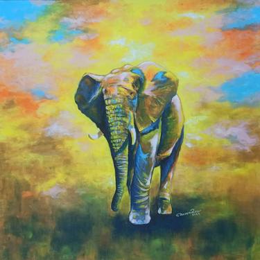 Original Abstract Expressionism Animal Painting by Herendra Swarup