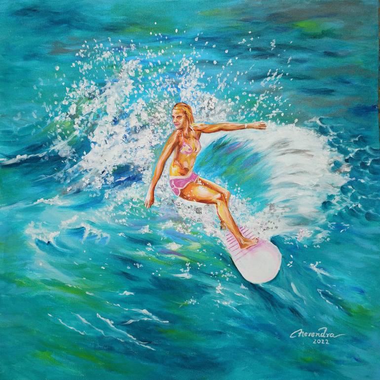 Original Handmade Acrylic Painting – Sea Surfing Painting by