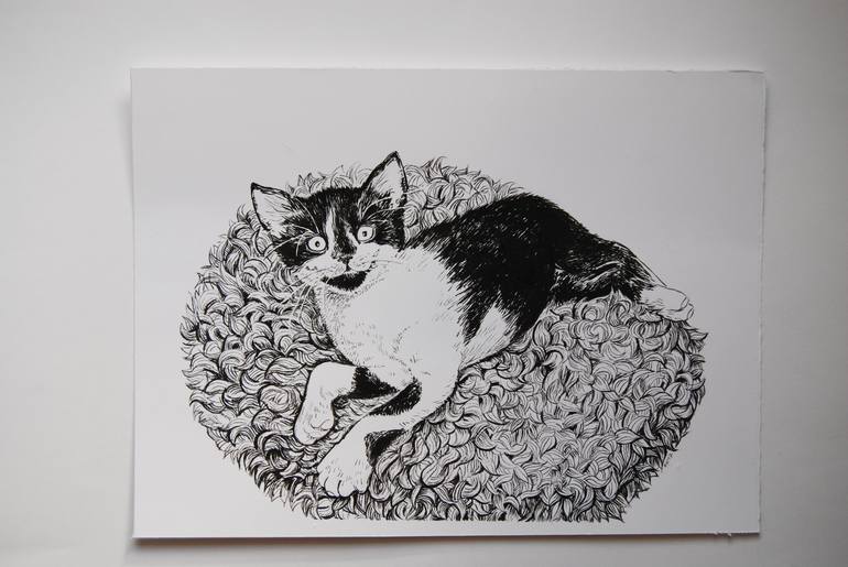 Original Illustration Cats Drawing by Katerina Kirilova