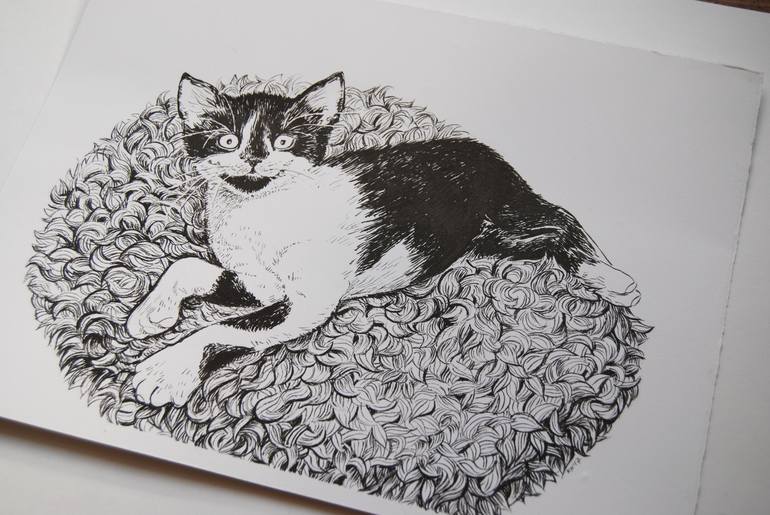 Original Illustration Cats Drawing by Katerina Kirilova