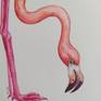 Watercolor painting of a pink flamingo bird. The first image is a scan and colors look a little different from the original and the background is white, while the paper is slightly yellow, I included photos of the painting too, so you can see the difference.