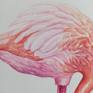 Watercolor painting of a pink flamingo bird. The first image is a scan and colors look a little different from the original and the background is white, while the paper is slightly yellow, I included photos of the painting too, so you can see the difference.