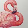 Watercolor painting of a pink flamingo bird. The first image is a scan and colors look a little different from the original and the background is white, while the paper is slightly yellow, I included photos of the painting too, so you can see the difference.