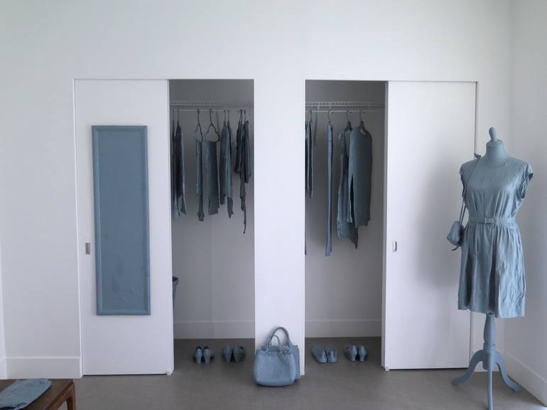Installation of Blue Monochromatic Clothing sculptures as a set - Print