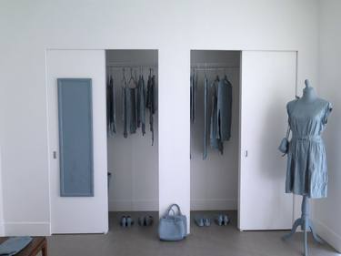 Installation of Blue Monochromatic Clothing sculptures as a set thumb