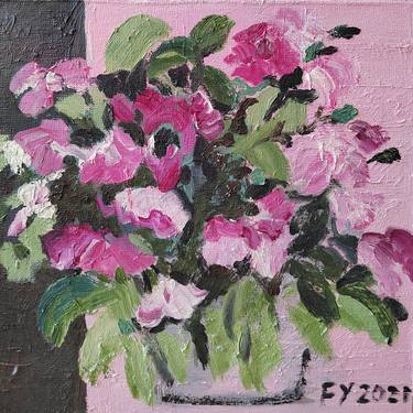 Original Art Deco Floral Painting by 傅 仪