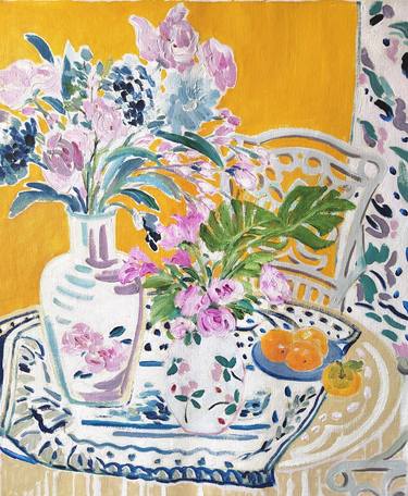 Original Art Deco Floral Painting by 傅 仪