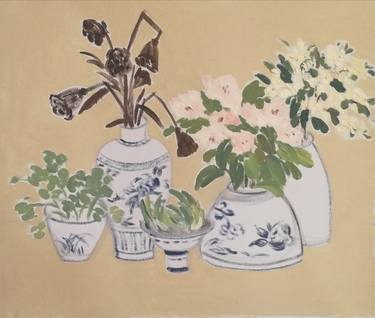 Original Art Deco Floral Paintings by 傅 仪