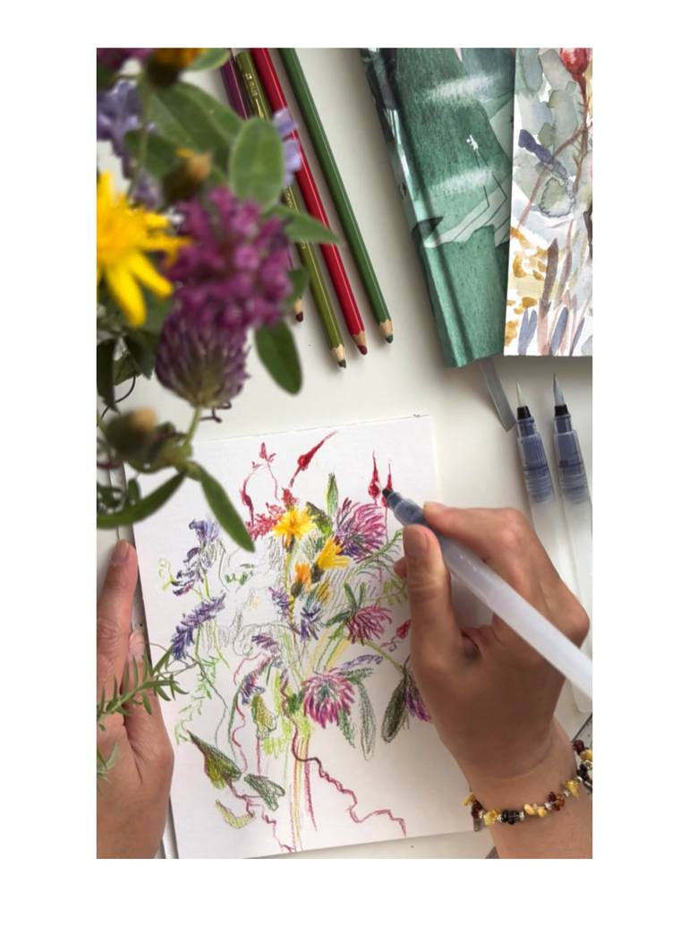Original Abstract Expressionism Botanic Mixed Media by Olena Lykhodid