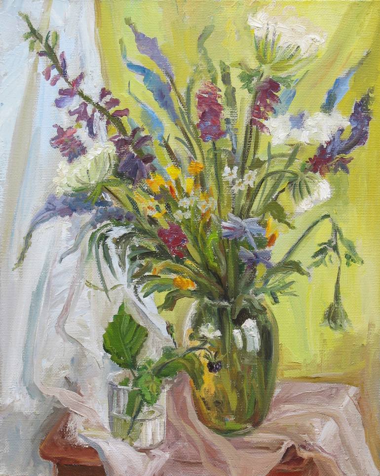 Still life with wild flowers Painting by Olena Lykhodid | Saatchi Art