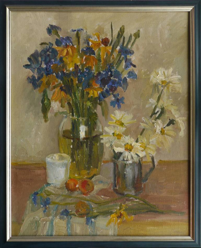 Still life with camomiles Painting by Olena Lykhodid | Saatchi Art