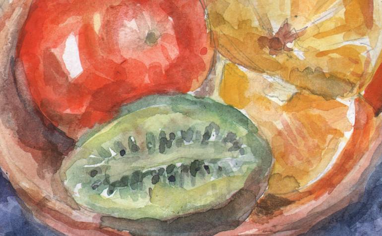 Still life with pomegranate Painting by Olena Lykhodid | Saatchi Art