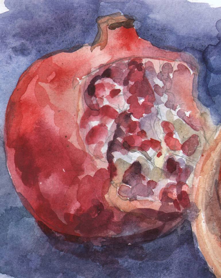 Still life with pomegranate Painting by Olena Lykhodid | Saatchi Art