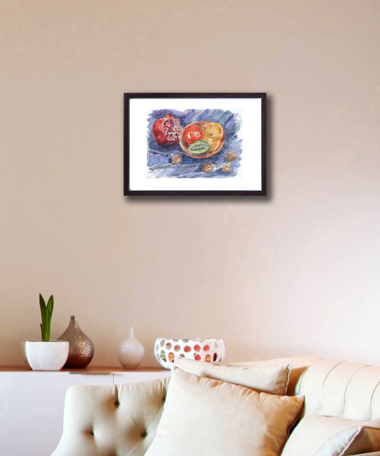 Still life with pomegranate Painting by Olena Lykhodid | Saatchi Art