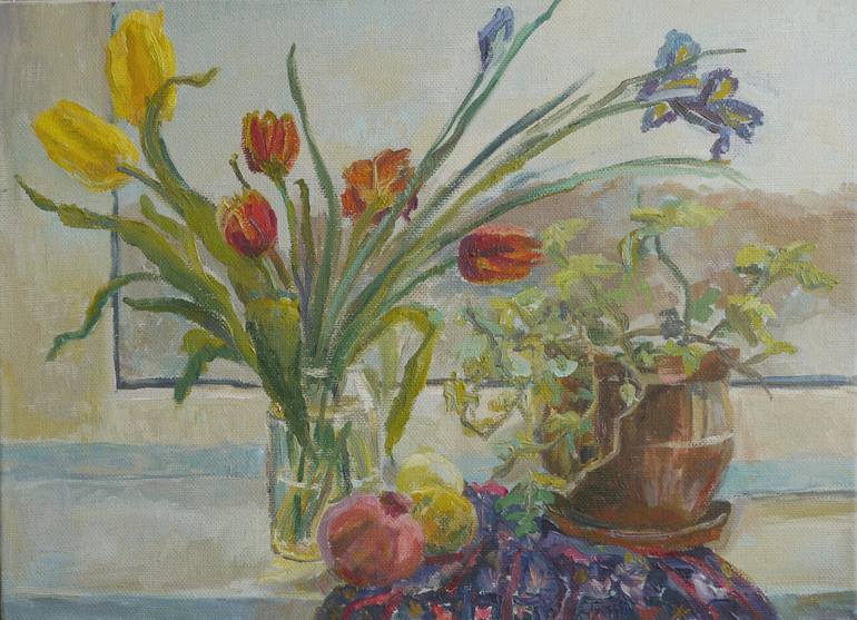 Still life on the windowsill Painting by Olena Lykhodid | Saatchi Art