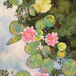 Tranquil water lilies pond ! Round canvas painting! Ready to hang on wall