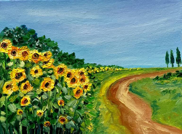 Sunflower fields Painting by Amita Dand | Saatchi Art